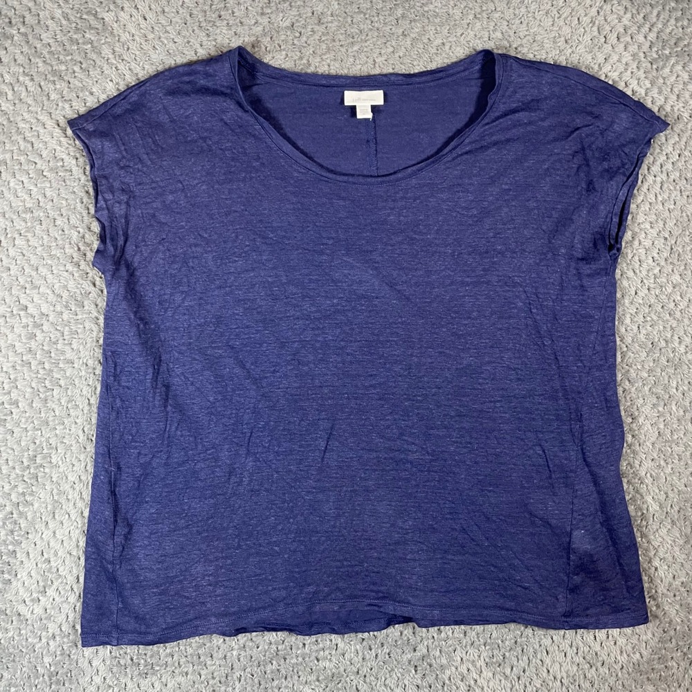 J. Jill Love Linen Navy Blue Short Sleeve Top XL 100% Linen Minimalist Coastal - Picture 4 of 9